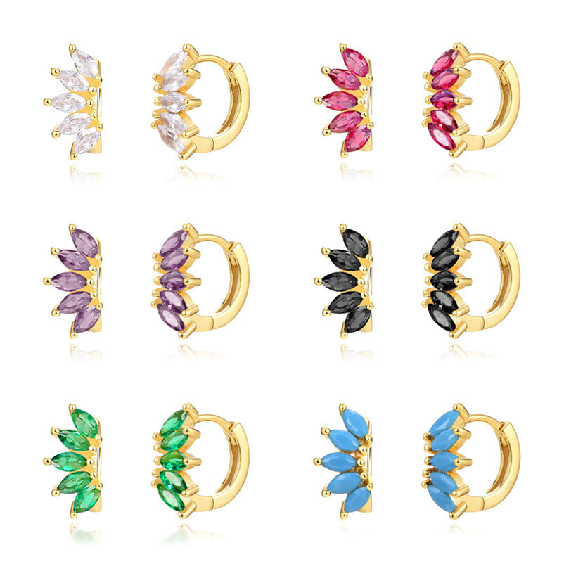 Ins Style Color Zircon All-match Earrings Symmetrical Horse Eye Stone - DropOnline.co