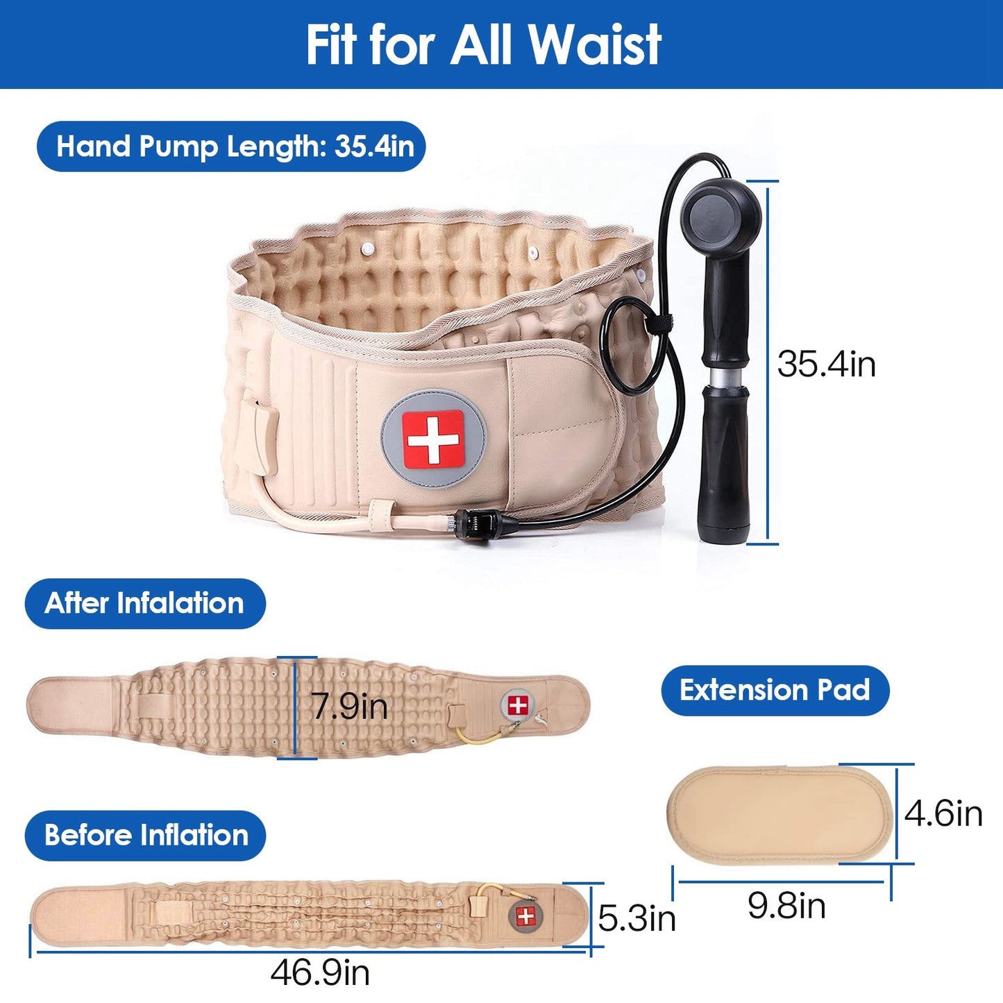 1Pc Decompression Back Belt Lumbar Spine Support Lower Back Air Traction Device With Extension Pad For Men Women Pain Relief Fit For All Waist - DropOnline.co