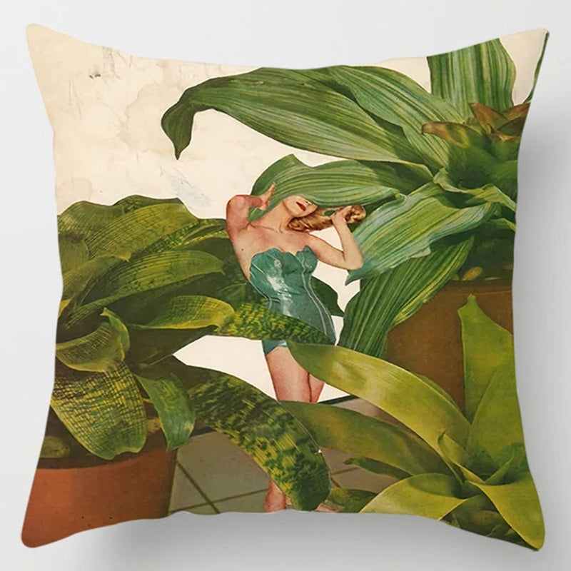 Floral Plant Pattern Cushion Cover - Botanical Bedroom Decor Throw Pillow Case - DropOnline.co