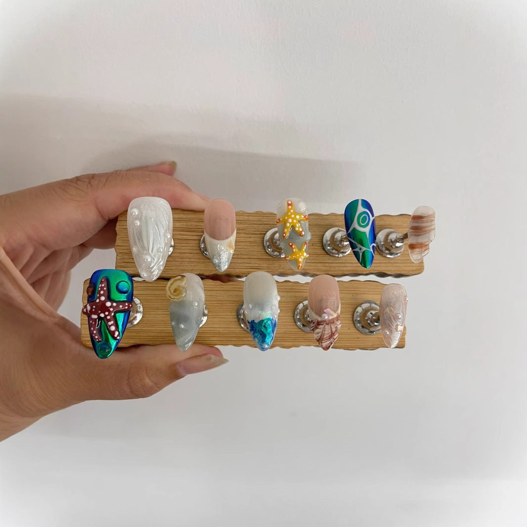 Hand-painted Happy Underwater World White Advanced Long Manicure - DropOnline.co