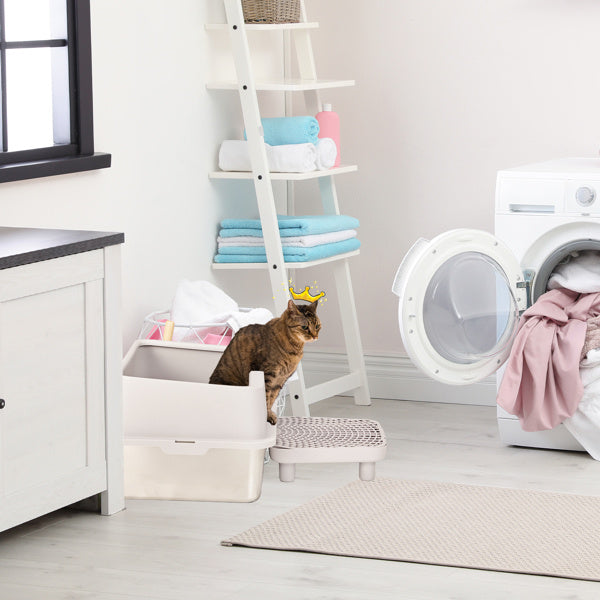 Stainless Steel With Plastic, Buckle Style With Shovel, Foot Pad, White Litter Box - DropOnline.co