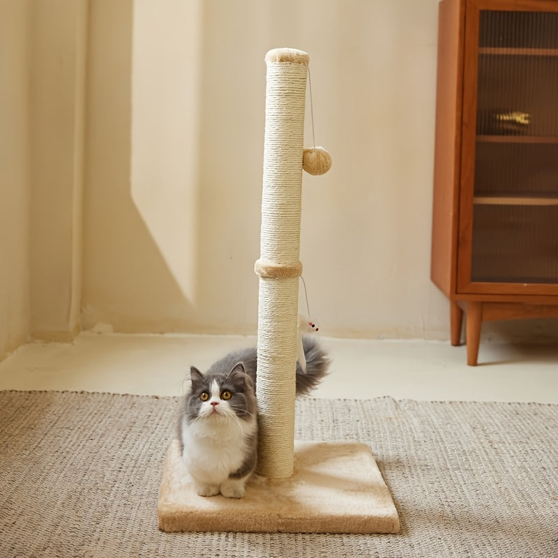 Extra Thick Indoor Cat Scratching Post With Hanging Ball Toy - Durable Fiberboard Claw-Friendly Surface For Cats, Sturdy & Safe Design For Play And Relaxation, Cat Scratcher - DropOnline.co