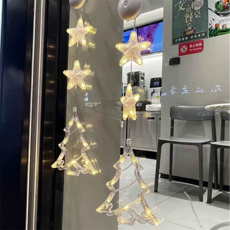 Christmas LED Suction Cup Window Lights 3-Pack - Star Tree Snowflake Hanging Ornaments - DropOnline.co