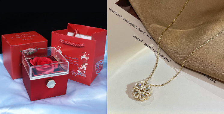 Retro Magnetic Folding Heart Shaped Four Leaf Clover Pendant Necklace Women Love Clavicle Chain Gifts Openable Choker Jewelry - DropOnline.co