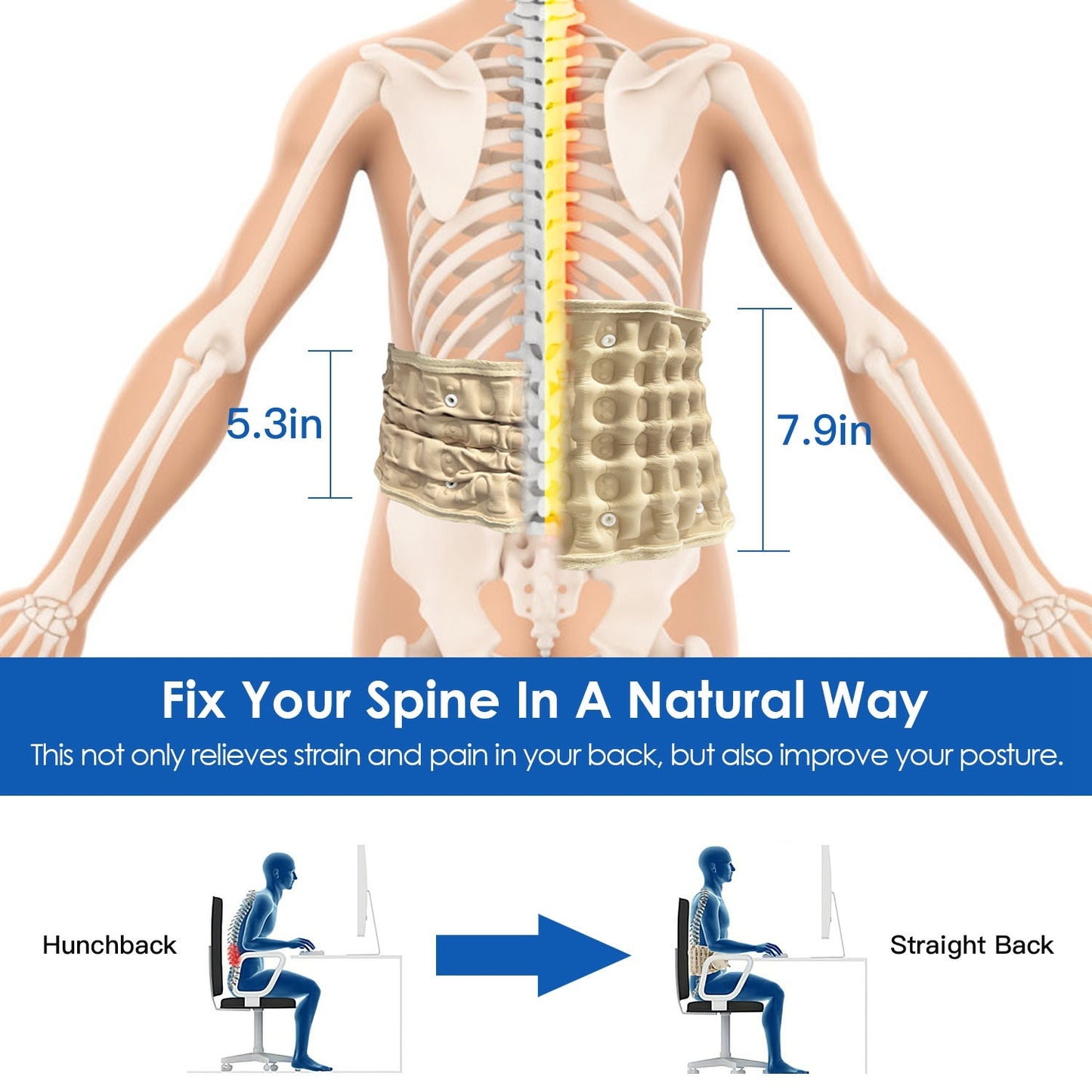 1Pc Decompression Back Belt Lumbar Spine Support Lower Back Air Traction Device With Extension Pad For Men Women Pain Relief Fit For All Waist - DropOnline.co