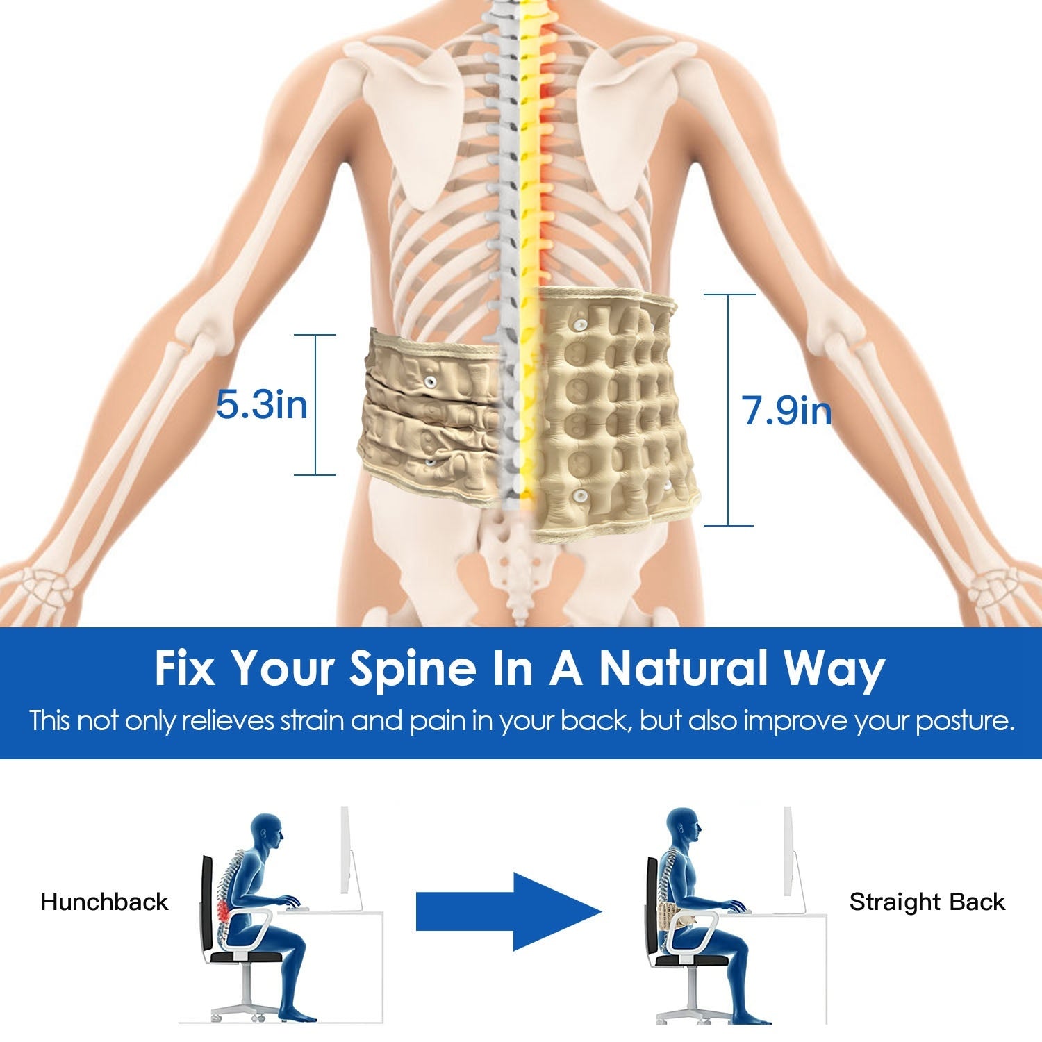 1Pc Decompression Back Belt Lumbar Spine Support Lower Back Air Traction Device With Extension Pad For Men Women Pain Relief Fit For All Waist - DropOnline.co