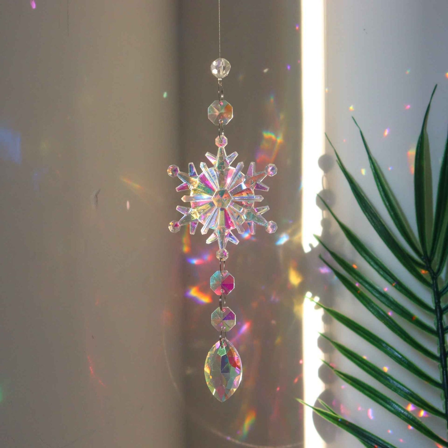 Christmas K9 Crystal Snowflake Sun Catcher - Colorful AB Window Pendant Decoration - DropOnline.co