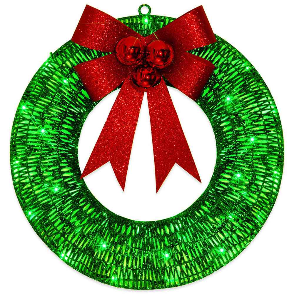 Christmas LED Wreath 50cm - Luminous Metal Garland with Bow & Warm Lights for Front Door - DropOnline.co