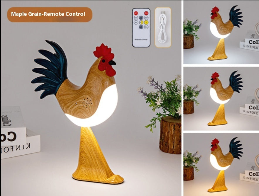 LED Rooster Night Light Touch With Sound Rechargeable Bedroom Bedside Lamp Dimmable Car Ambience Aroma Carrying Lamp Home Decor - DropOnline.co