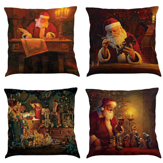Oil Painting Santa Claus Christmas Cushion Pillowcase - DropOnline.co