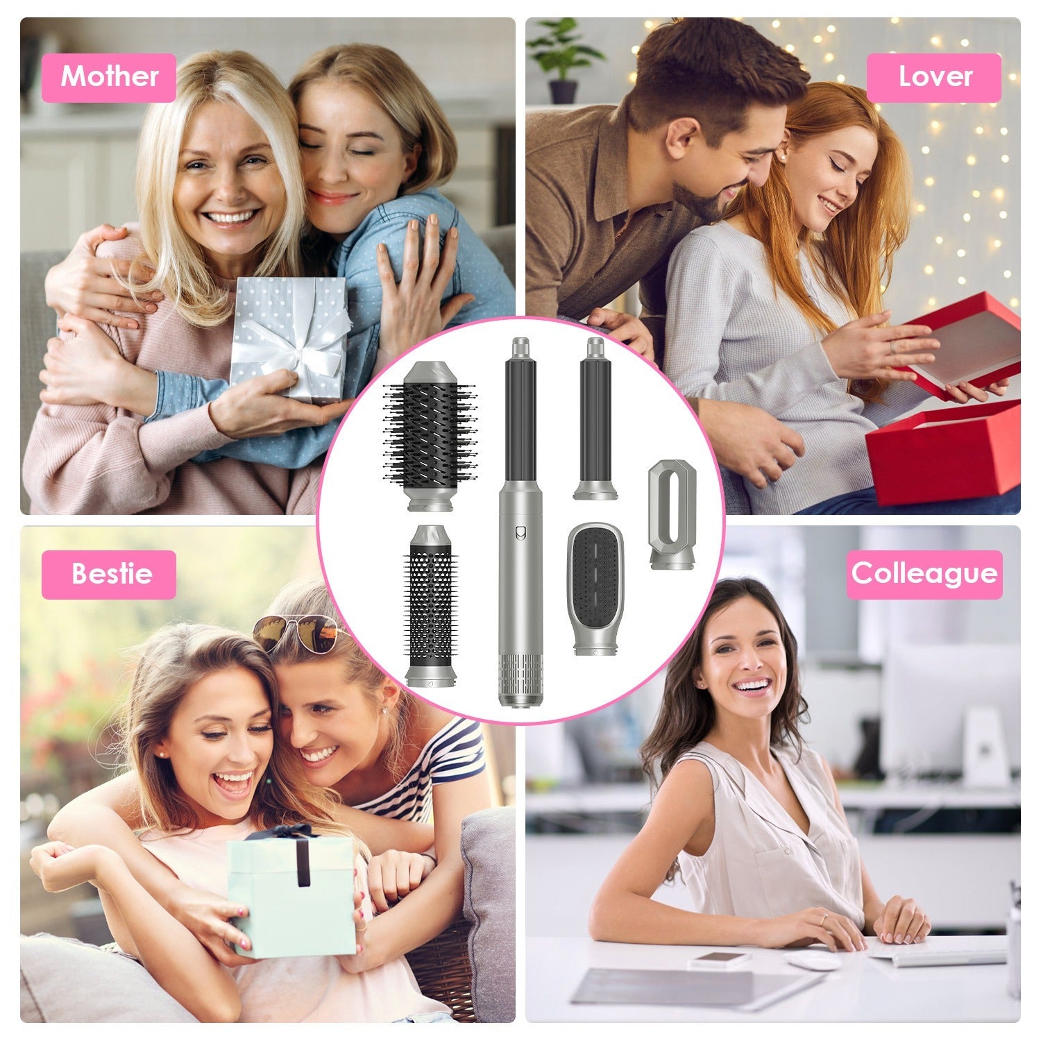 1Pc 6 In 1 Hot Air Styler Volumizer Straightener Curler Dryer Automatic Wrap Styler Hair Dryer Brush Set With 3 Temp Settings ALCI Plug Glove Cable Zip Tie - DropOnline.co