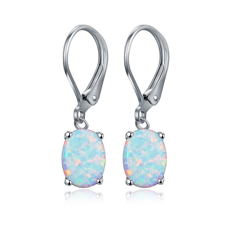 Four-claw Oval Opal Earrings European And American Ornament - DropOnline.co