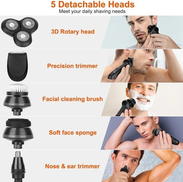5 In 1 Electric Razor Shaver Rechargeable Cordless Head Beard Trimmer Shaver Kit IPX6 Waterproof Dry Wet Grooming Kit - DropOnline.co