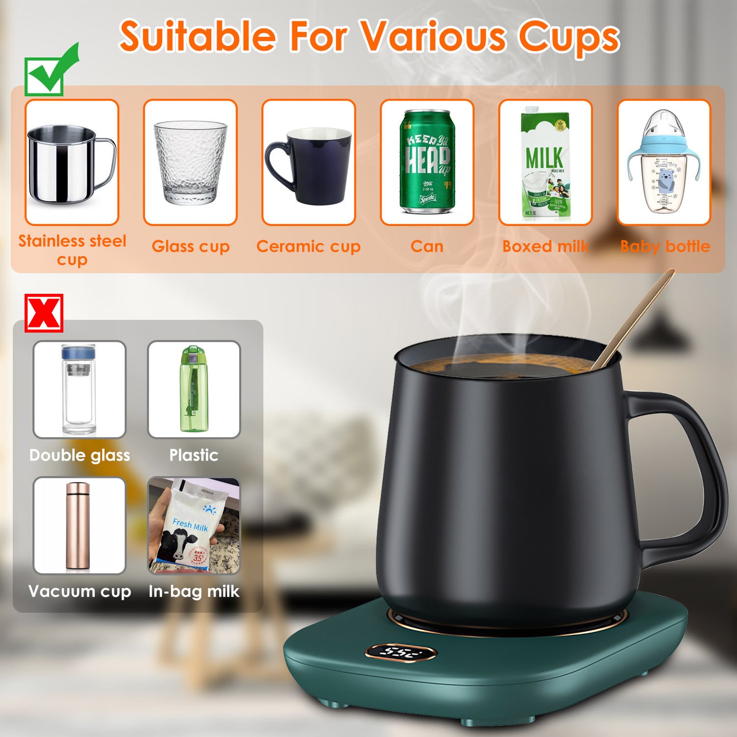 3 Color Options -- 1Pc Electric Coffee Mug Warmer For Desk Auto Shut Off USB Tea Milk Beverage Cup Heater Heating Plate For Office Home 3 Temperature Setting - DropOnline.co