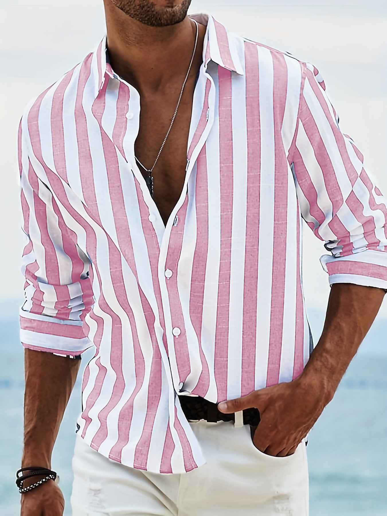 Men's Yarn-Dyed Striped Casual Shirt - Long Sleeve Loose Fit