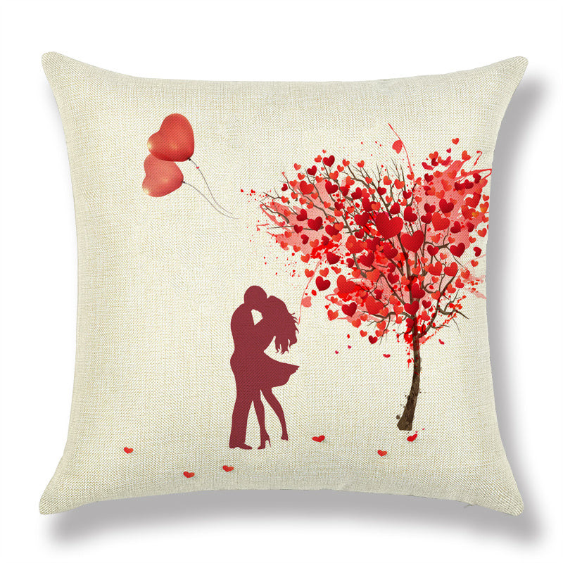 Valentine's Day Red Peach Heart Couple Linen Cushion - DropOnline.co