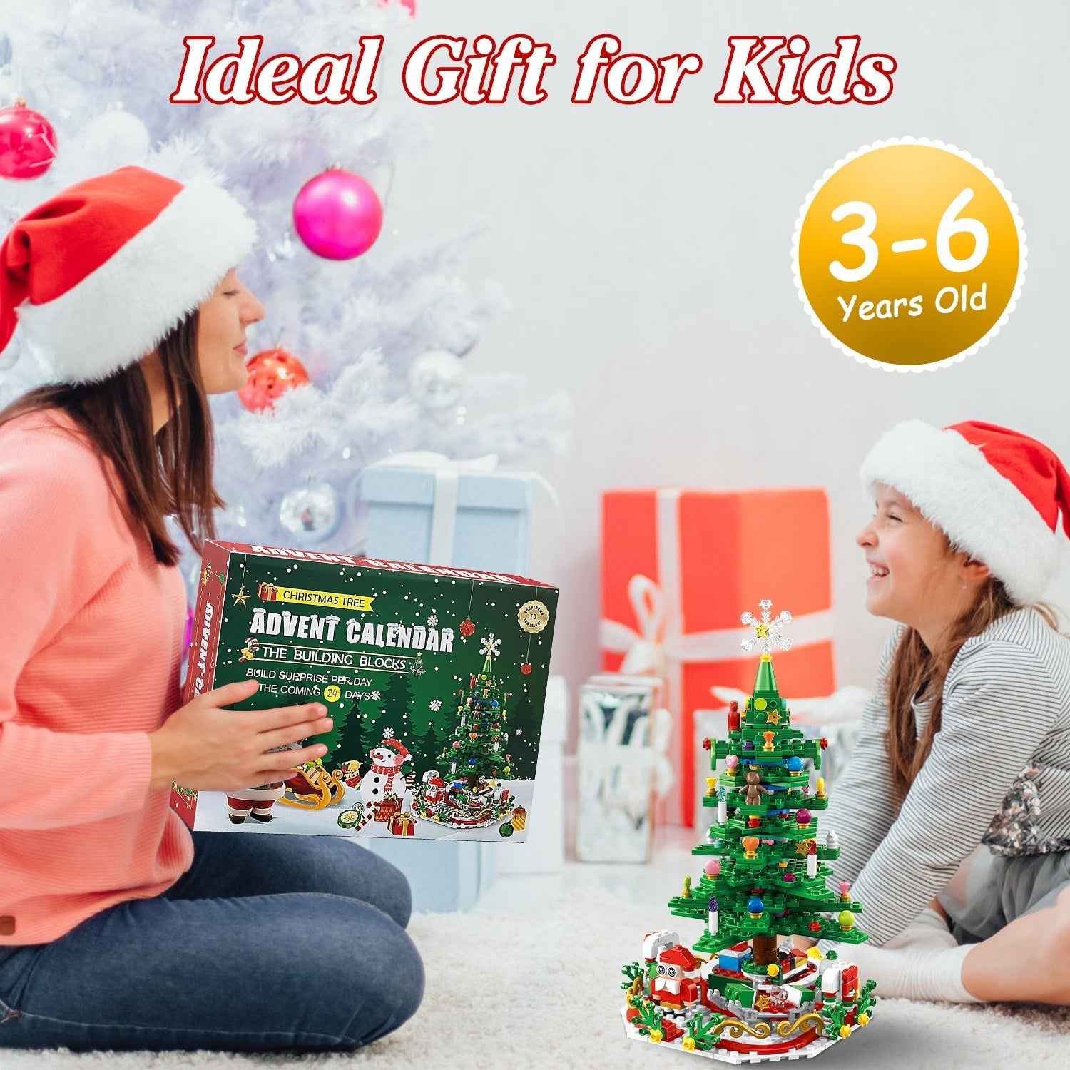 2025 Christmas Tree Building Set with LED Light - 24 Days Advent Calendar for Kids
