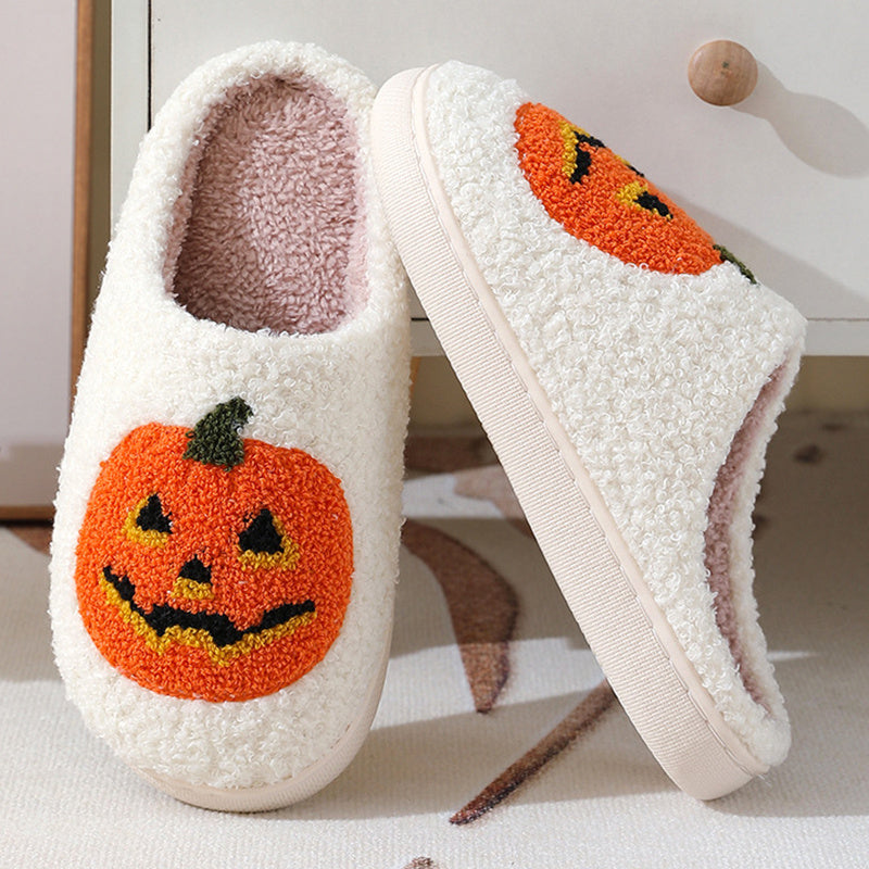Halloween Pumpkin Cartoon Slippers Warm Winter Slippers Men And Women Couples Indoor House Shoes - DropOnline.co