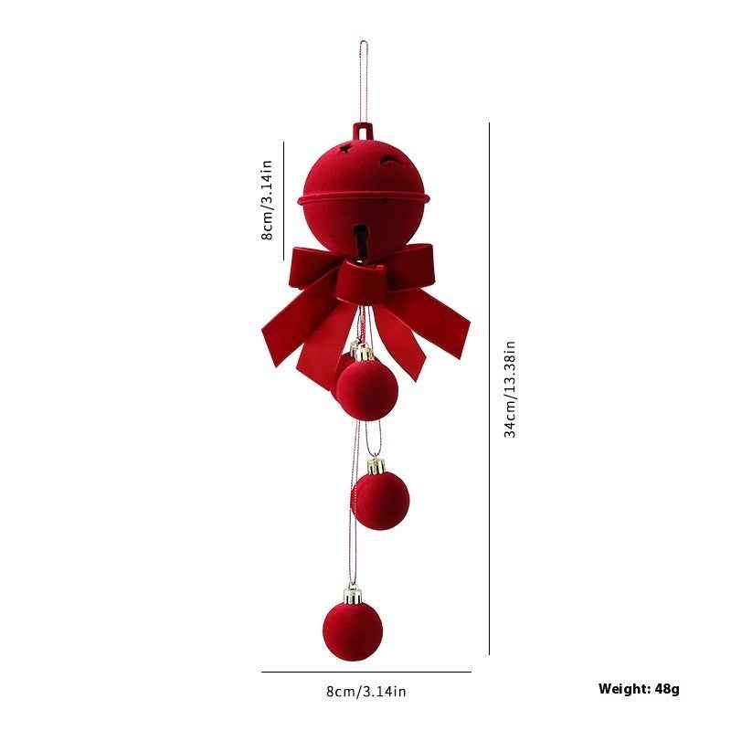 Christmas Flocked Bell Pendant - Wine Red Jingling Ornament Window Door Decoration - DropOnline.co
