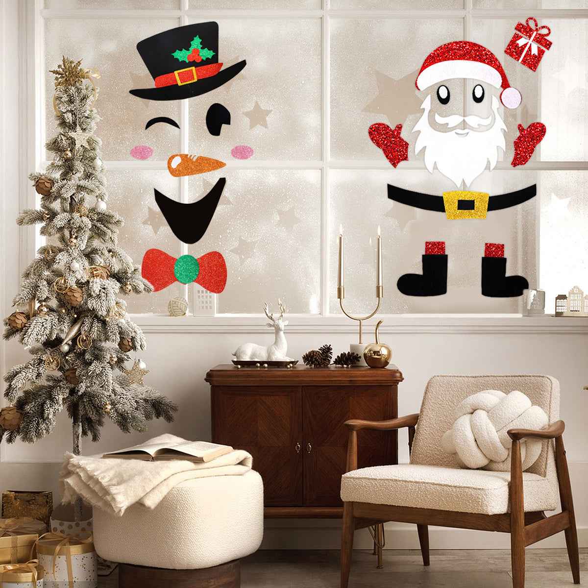 Christmas Door Stickers - 2 Pack Santa & Snowman Felt Wall Decorations - DropOnline.co