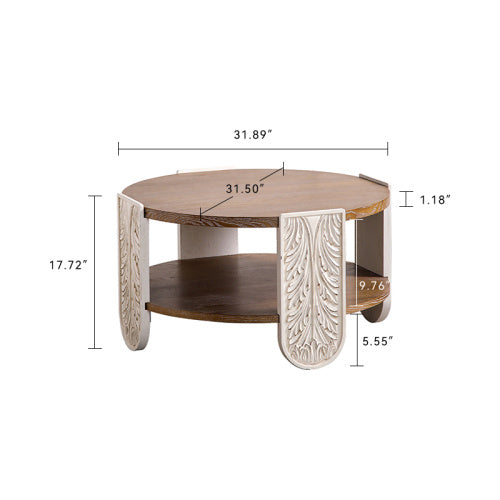 Carved Wooden Coffee Table, Retro End Table With Double-Layer Storage, Small Side Table For Living Room, Palace Style Bedside Table For Small Spaces - DropOnline.co