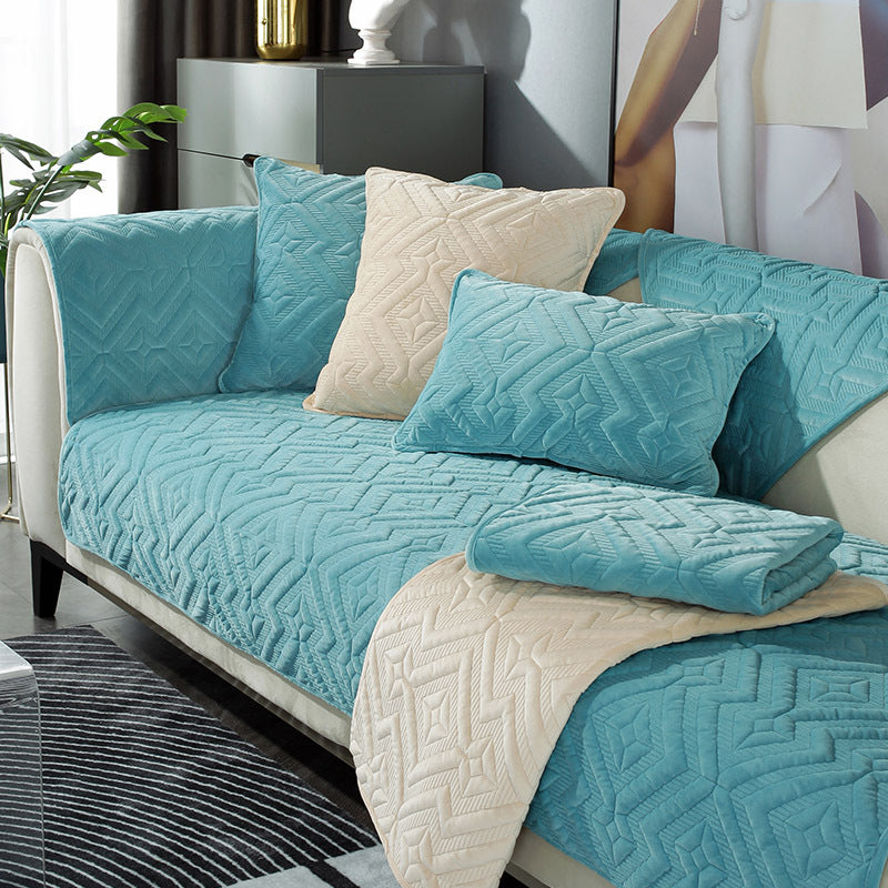 Black Sofa Cushion Winter Plush Thickened Non-slip Sofa Leather Sofa Cover - DropOnline.co