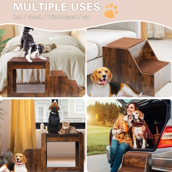 Pet Bunk Bed With Removable Step For Dogs And Cats, Multi-Level Bed Window Perch Seat Platform With Cushion And Cat Scratch Pad, Indoor Use - DropOnline.co