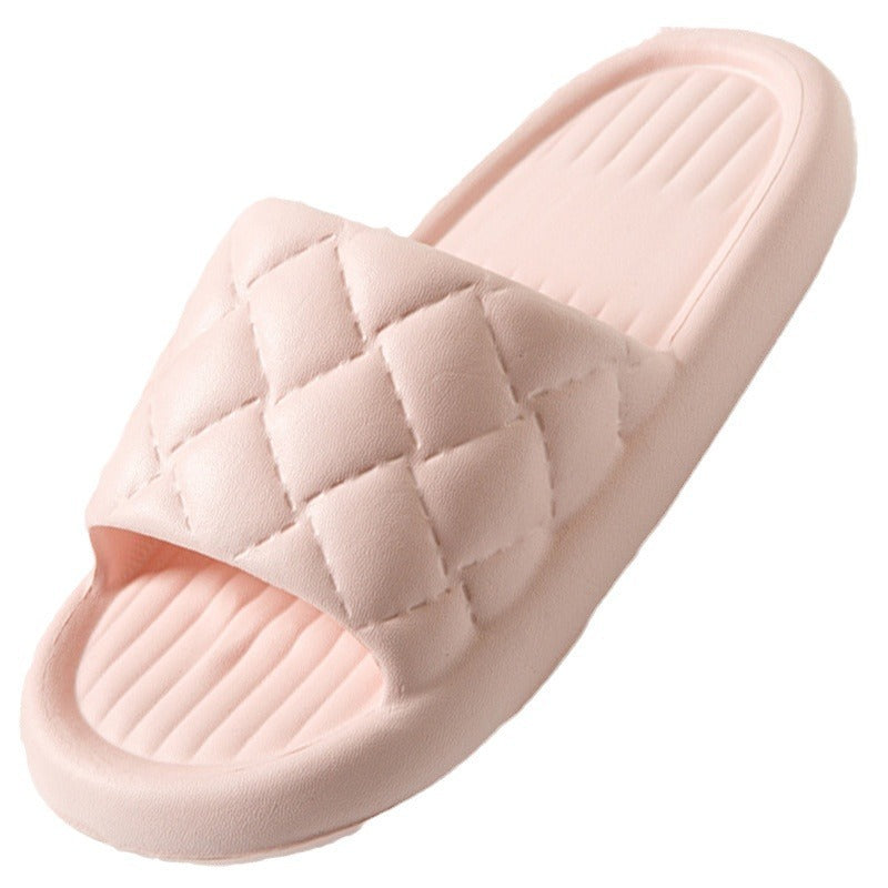 New Rhombus Home Slippers Summer Non-slip Floor Bathroom Slipper Lightweight Simple House Shoes For Women Men - DropOnline.co