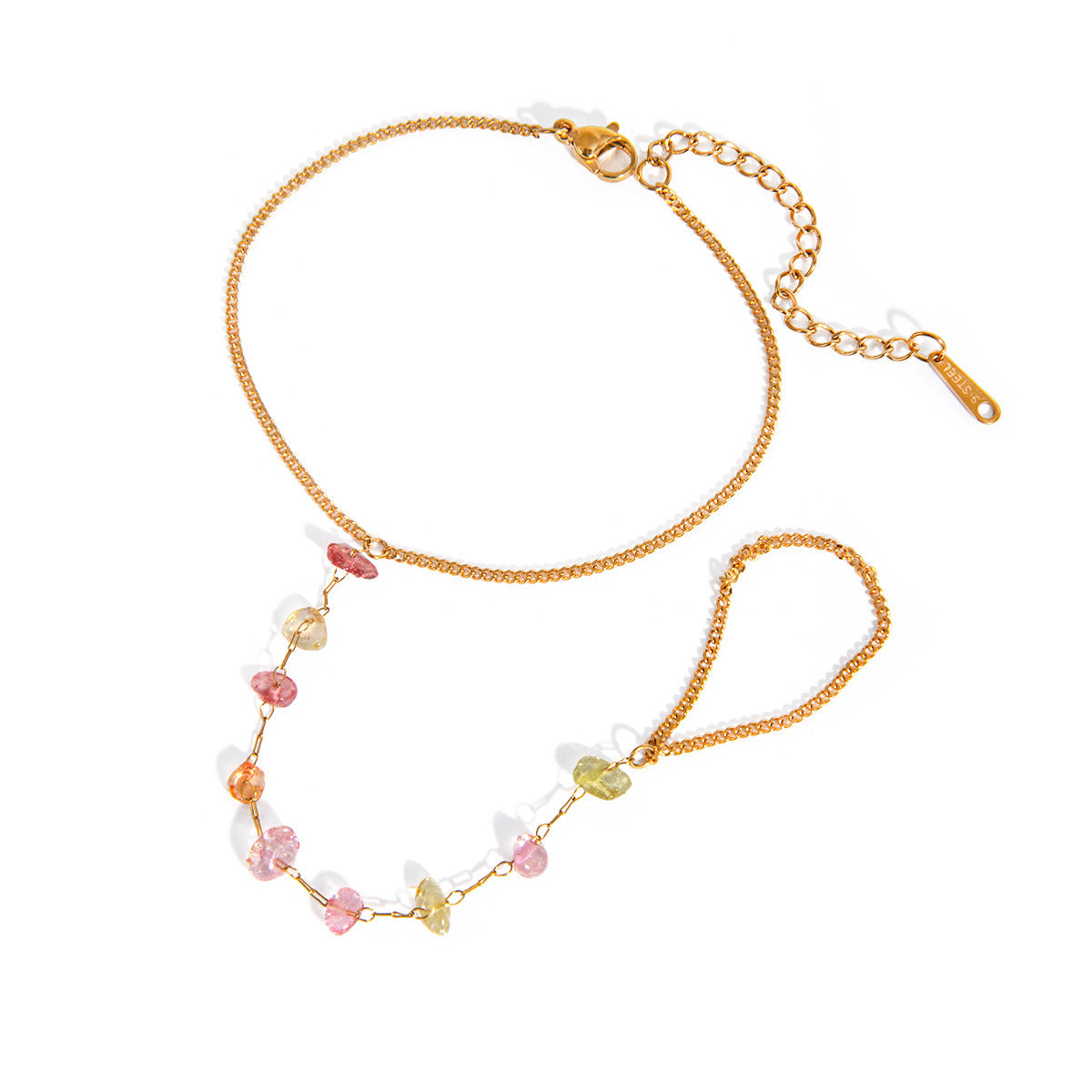 Fashion 18K Gold Stainless Steel Color Broken Stone Chain Ring - DropOnline.co