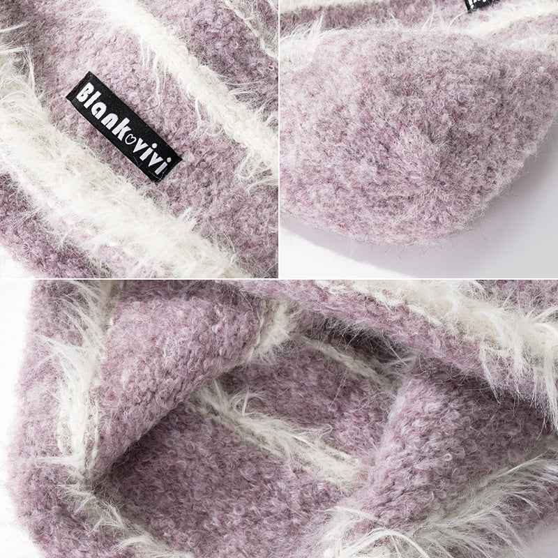 Korean Style Autumn Winter Scarf - Plush Knitted Mixed Color Stripe Warm Scarf