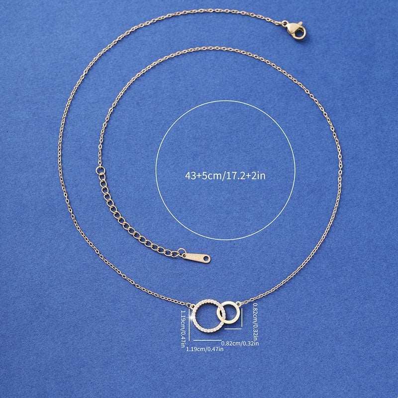 Women's Simple Design Asymmetrical Size Double Ring Clavicle Necklace Versatile - DropOnline.co
