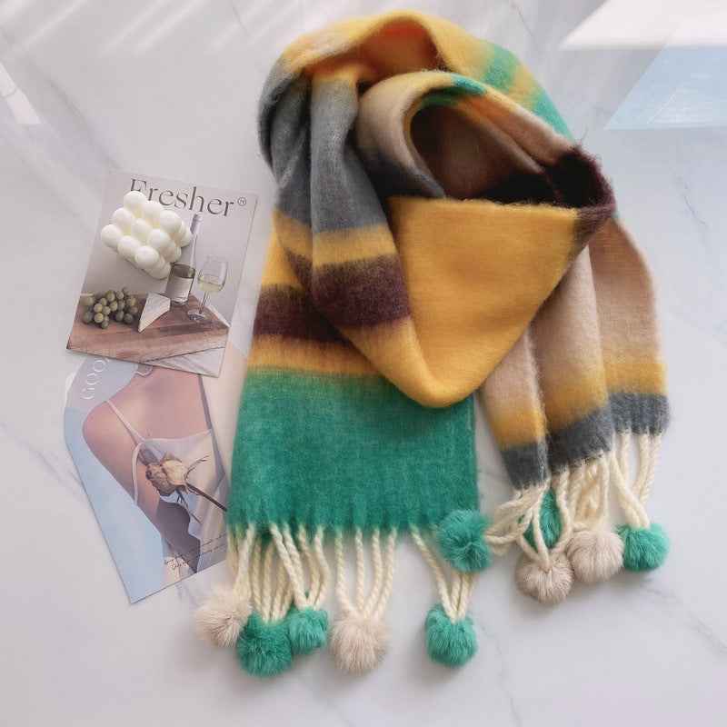 Rainbow Dopamine Mohair Tassel Scarf - Mood-Boosting Colorful Wrap
