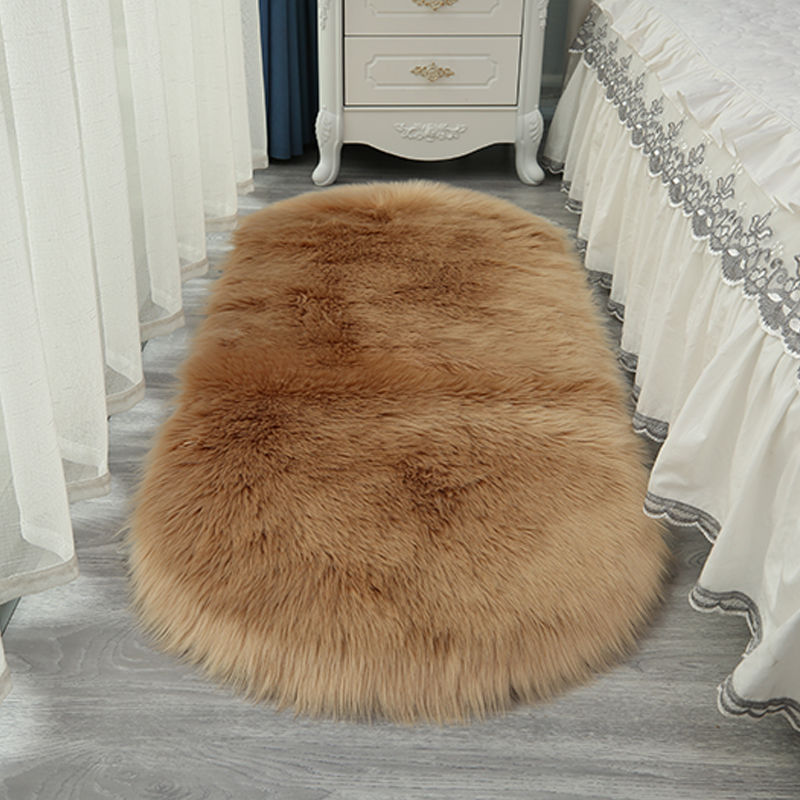 White Wool-like Plush Oval Sofa Cushion Bedroom Blanket Before Bed Balcony Bay Window Blanket - DropOnline.co