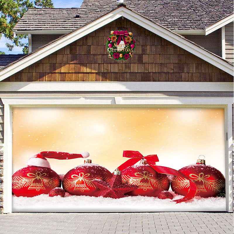 Christmas Garage Door Cover - Polyester Background Hanging Cloth Holiday Party Decoration - DropOnline.co