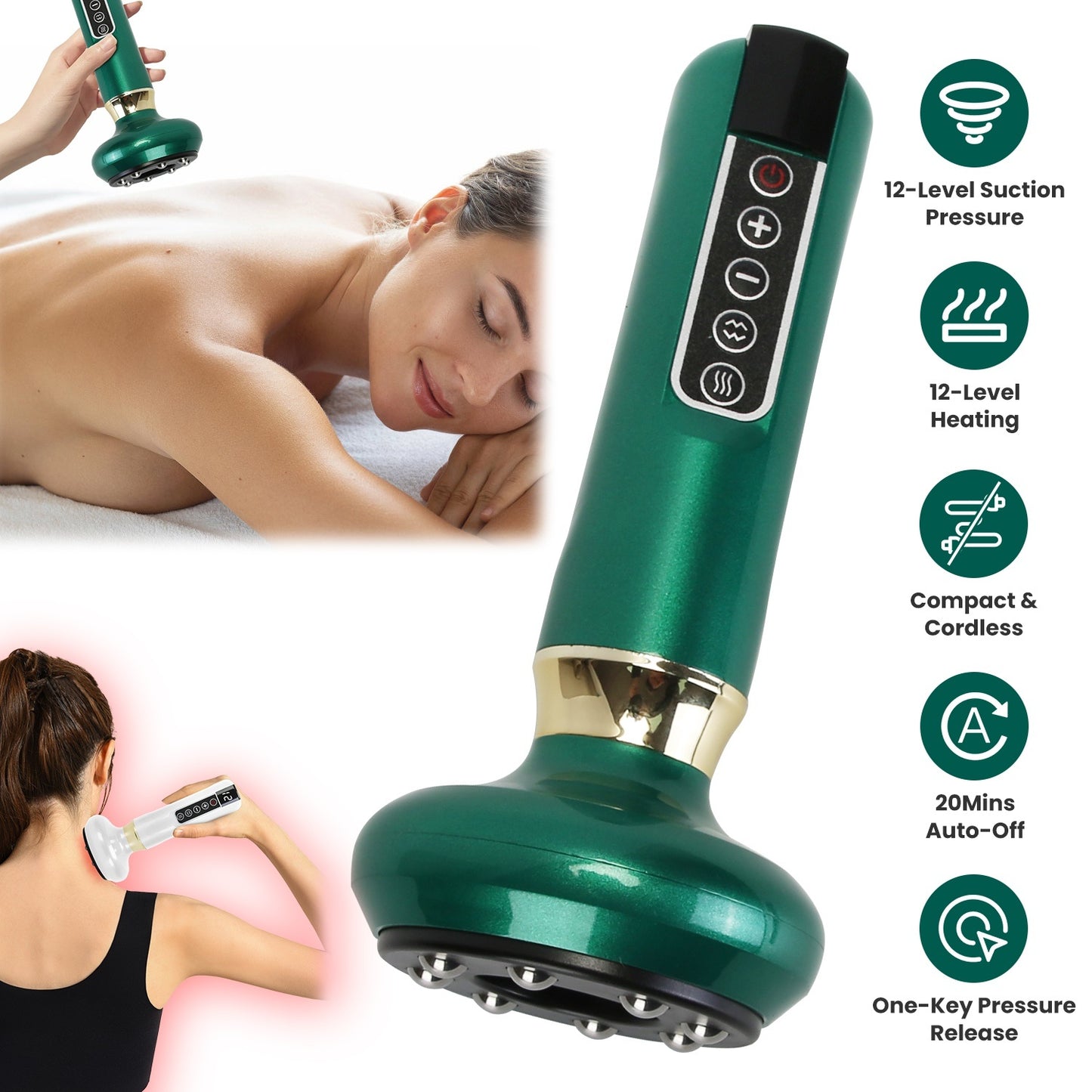 1Pc Anti Cellulite Massager Handheld Vacuum Suction Cupping Kit Beauty Tool With 12 Suction Mode 12 Heating 20Mins Auto-Off One-Key Pressure Release For Abdomen Thighs Buttocks Neck - DropOnline.co