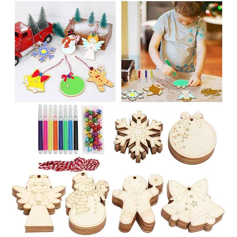 Blank Wooden Christmas Ornament Discs - DIY Craft Decoration Set with Pre-Drilled Holes