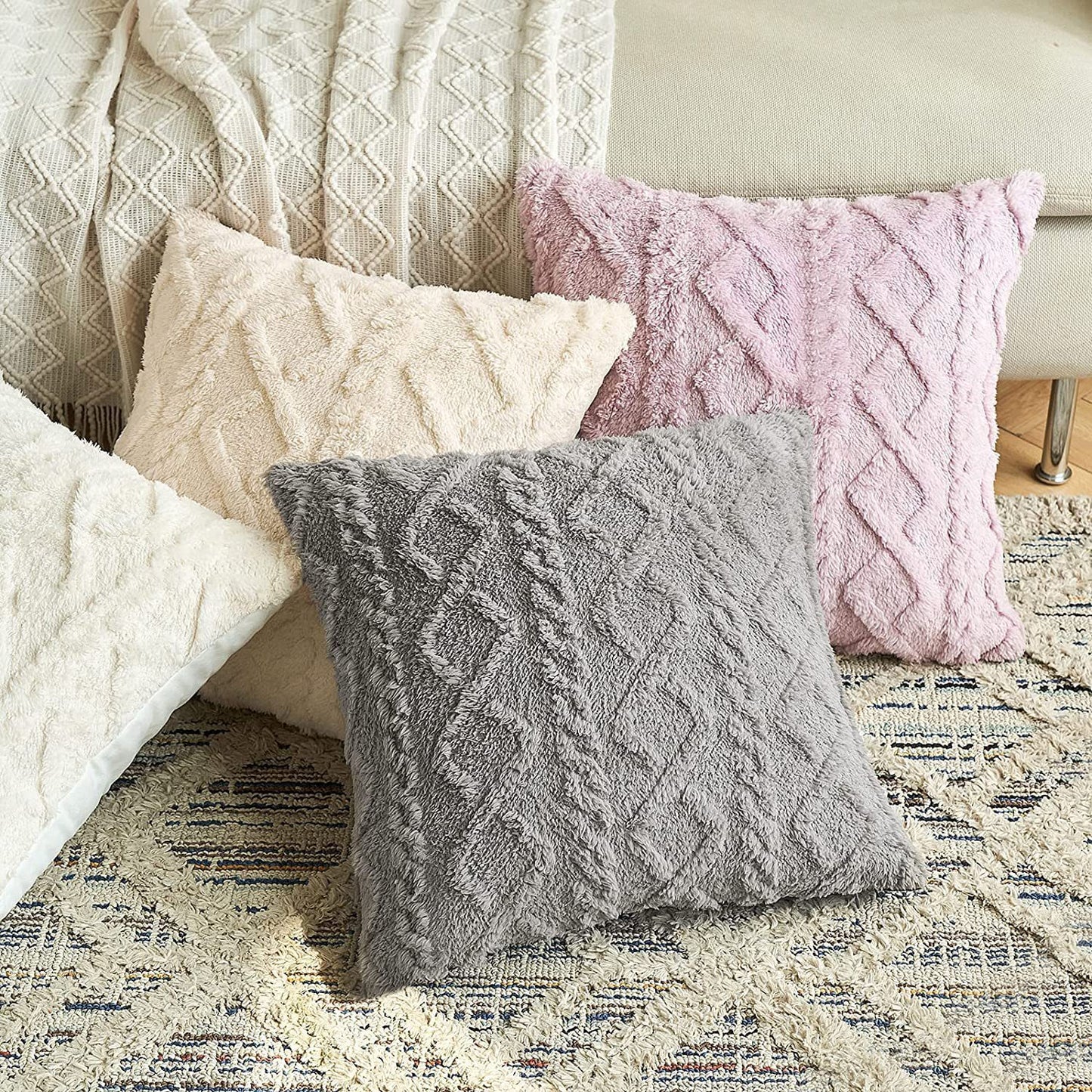 Cut Flower Pillow Cover Plush Jacquard Cushion Cover - DropOnline.co