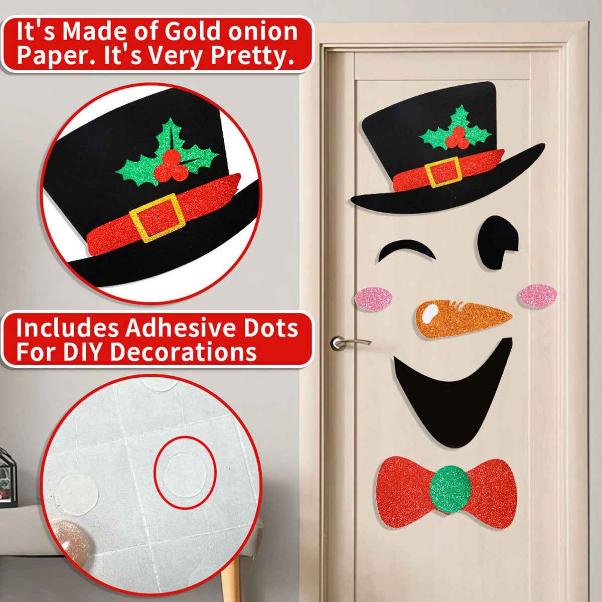 Christmas Door Stickers - 2 Pack Santa & Snowman Felt Wall Decorations - DropOnline.co