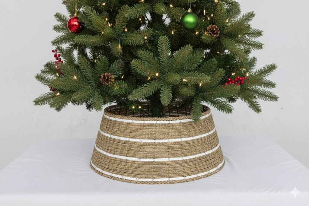 Woven Seagrass Christmas Tree Collar Boho Coastal Farmhouse Decor