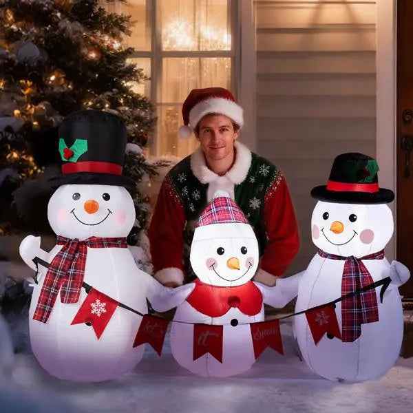 6.2FT Inflatable Christmas Snowman Family - LED Lighted Yard Decoration with Bunting - DropOnline.co