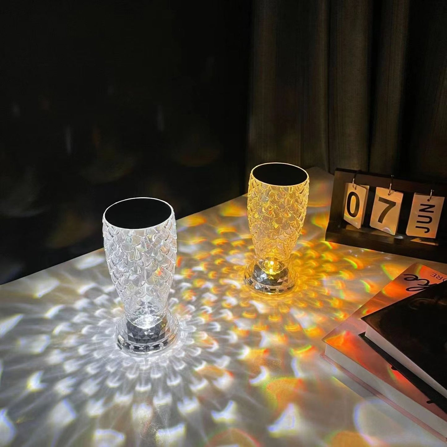 Fish Scale Lamp With USB Port LED Rechargeable Touch Night Light Crystal Lamp For Bedroom Living Room Party Dinner Home Decor Creative Lights - DropOnline.co