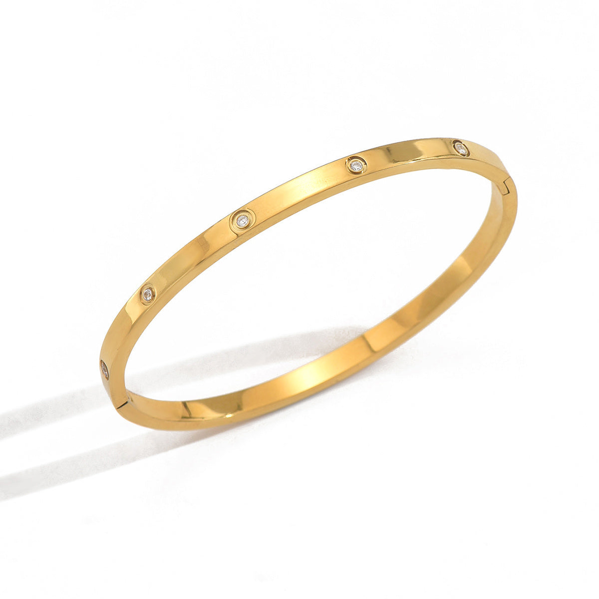 Lxalry 18K Gold Plated Stainless Steel Minimalist Bracelet Hypoallergenic Circle Rhinestone Jewelry  Secure Inlay Tarnish Free Design Skin Safe Luxury Gift For Her Golden Hour Glow, Everyday Wear A - DropOnline.co