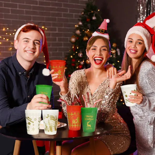 12 Pcs Christmas Plastic Tumblers Gingerbread Man Santa Reindeer Pattern 16 Oz Reusable Drink Cups Cute Beverage Cups For Beer Coffee Tea Xmas Holiday Party Supplies - DropOnline.co