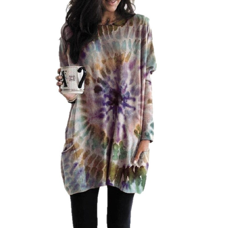 Women's Printed Spiral Batwing Sleeve Sweatshirt - Trendy Casual Top - DropOnline.co
