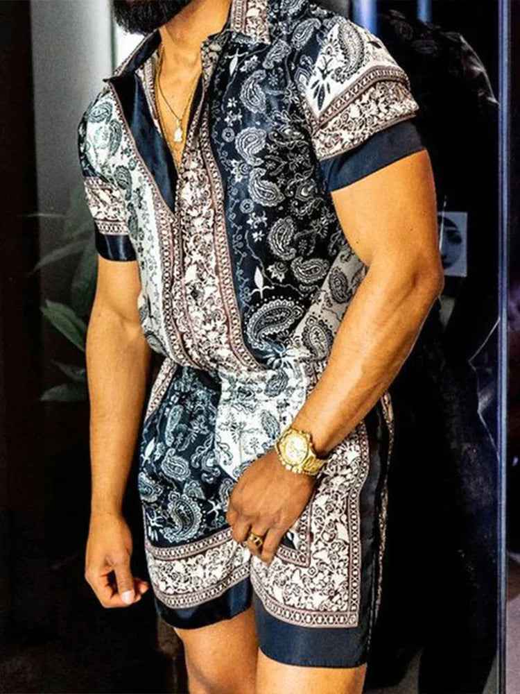 Men's 3D Printed Lapel Shirt - Casual Slim-Fit Short Sleeve Outfit