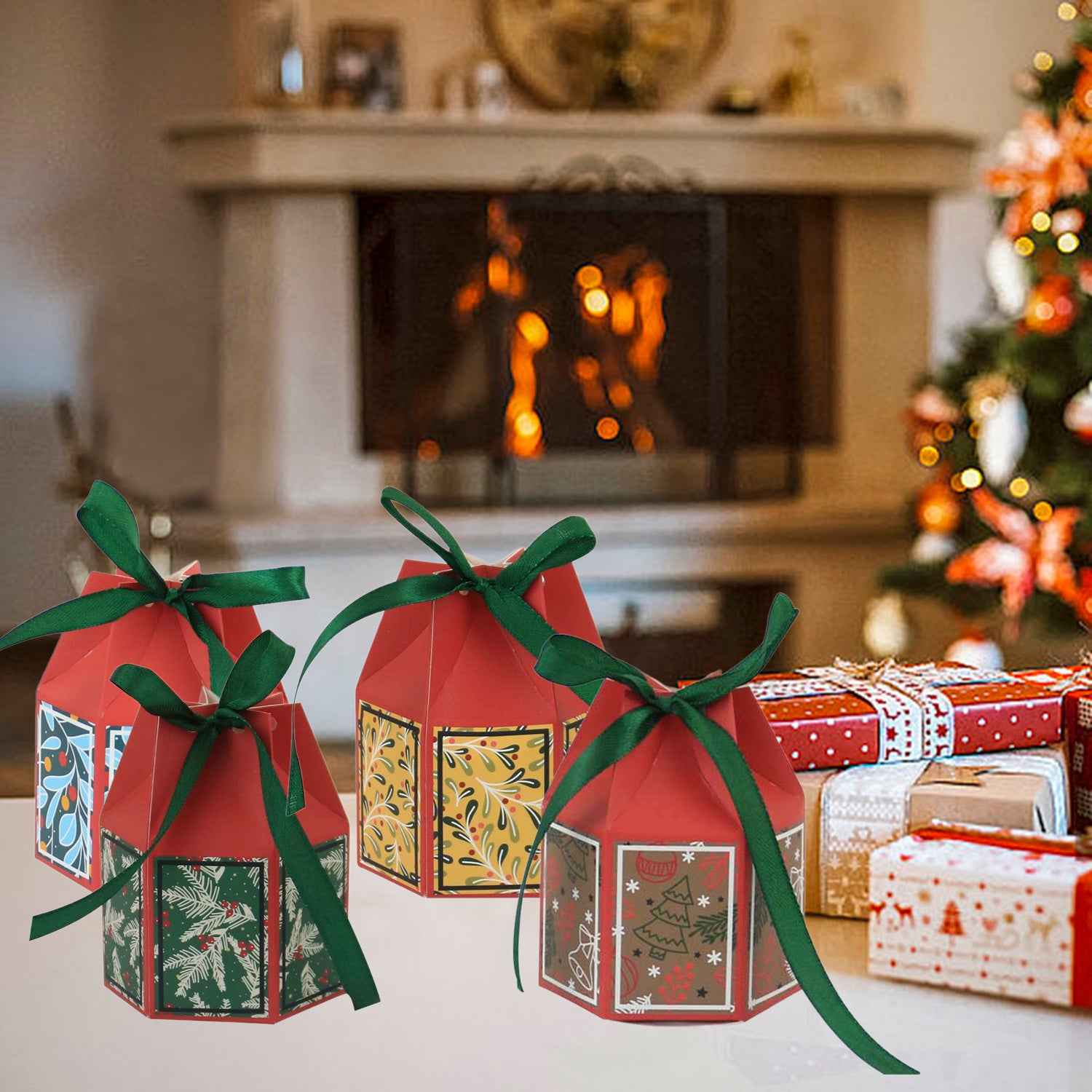 Christmas Treat Boxes with Ribbons - 20 Pack Festive Gift Boxes Set - DropOnline.co