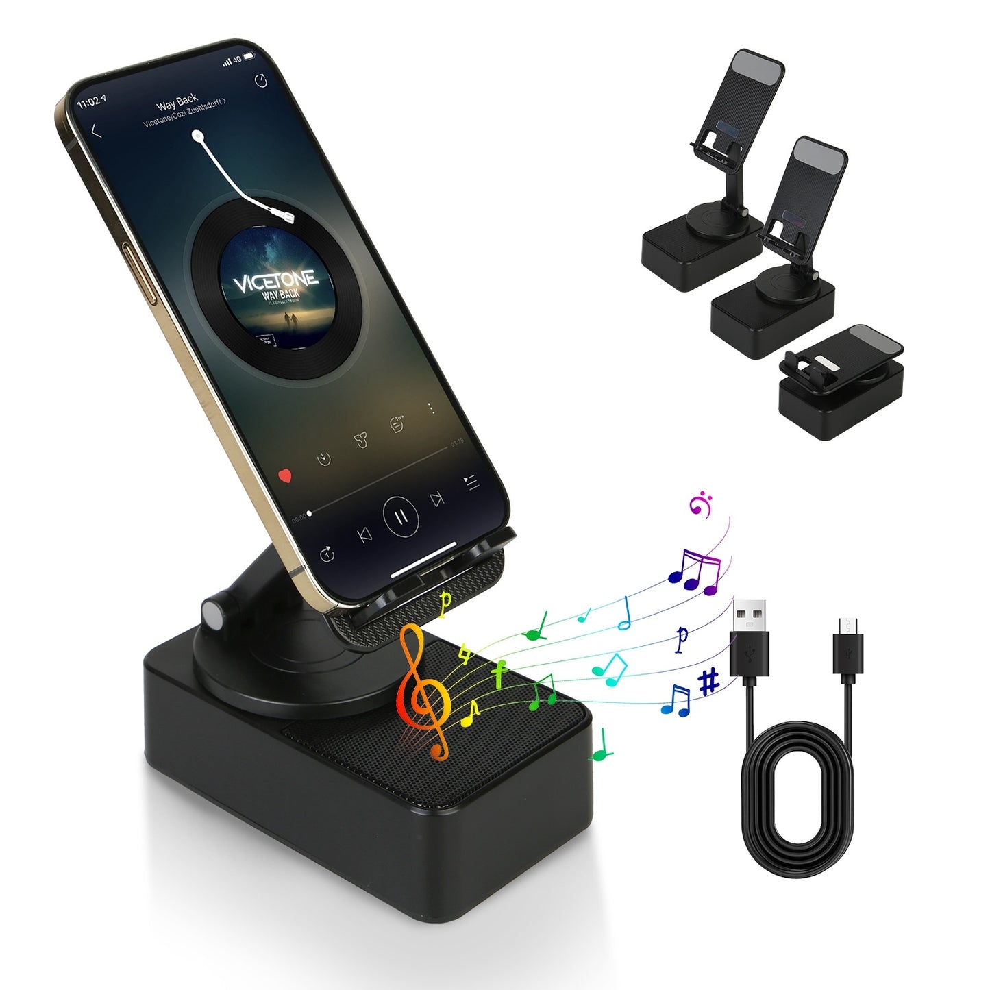 1Pc 4 In 1 Foldable Wireless Speaker Phone Stand With Power Bank 360Degree Rotatable Stand Wireless Speaker 5000mAh Battery RGB Light For Phones IPads - DropOnline.co