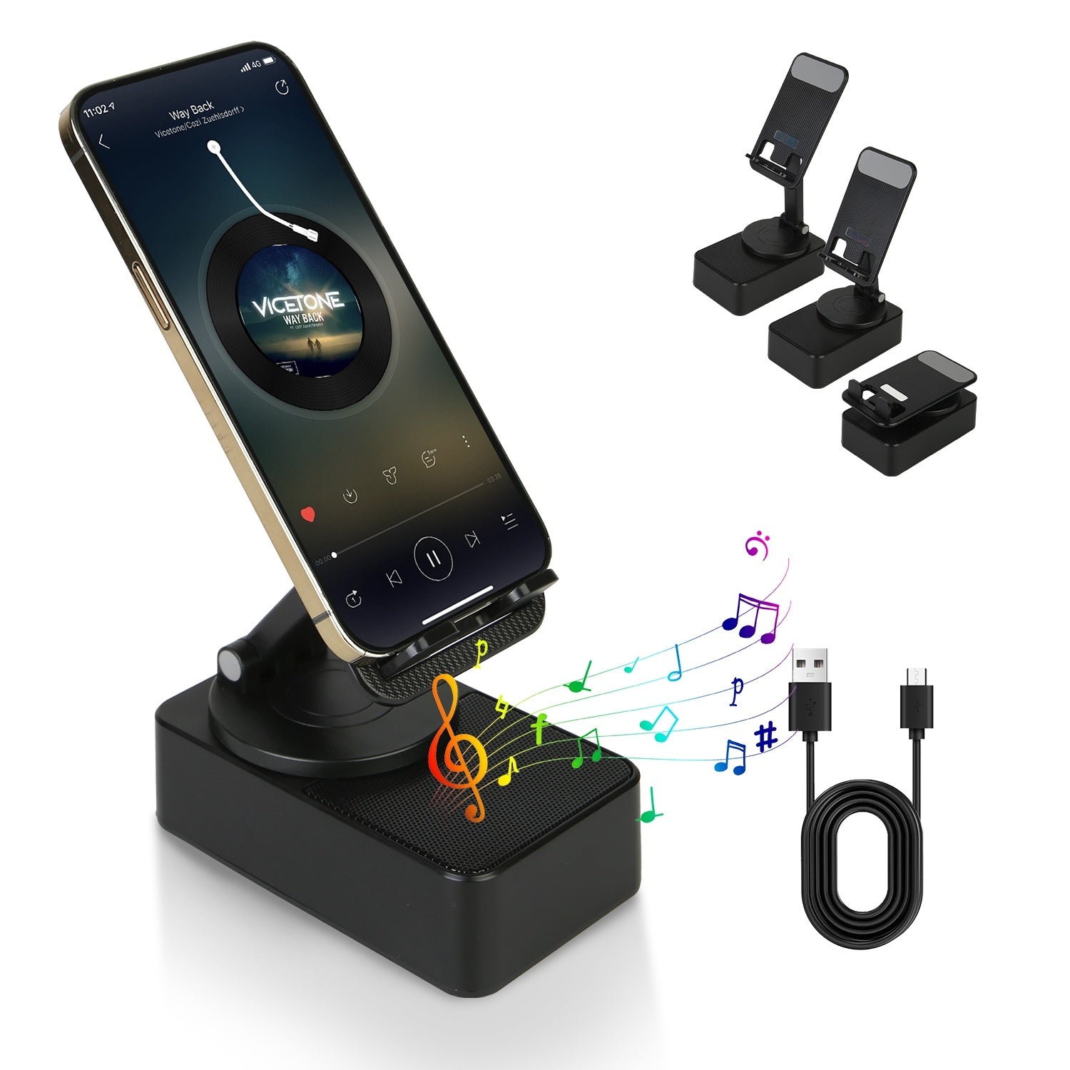 1Pc 4 In 1 Foldable Wireless Speaker Phone Stand With Power Bank 360Degree Rotatable Stand Wireless Speaker 5000mAh Battery RGB Light For Phones IPads - DropOnline.co