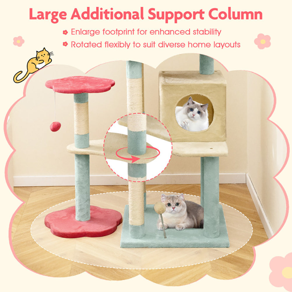 61 Inch Multi-Level Aesthetic Floral Kitten Tower With Flower-Shaped Padded Perch - DropOnline.co