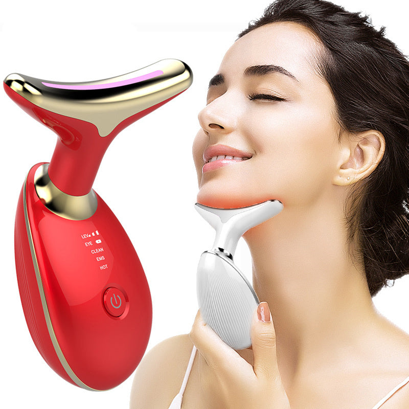 EMS Thermal Neck Lifting Massager - Electric Microcurrent Wrinkle Remover with LED Photon Therapy - DropOnline.co